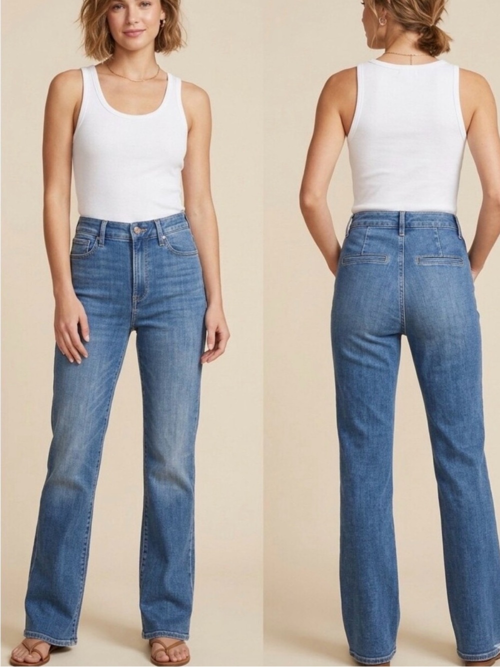 EXPRESS High-Rise Modern Straight Leg Ultra Hyper Stretch Jeans Medium Wash